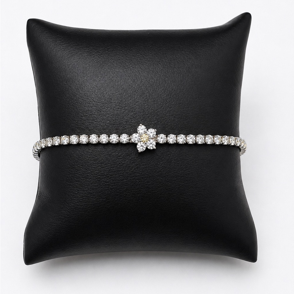 925 Sterling Silver Spinel white stones Flower Tennis Bracelet Size 7”